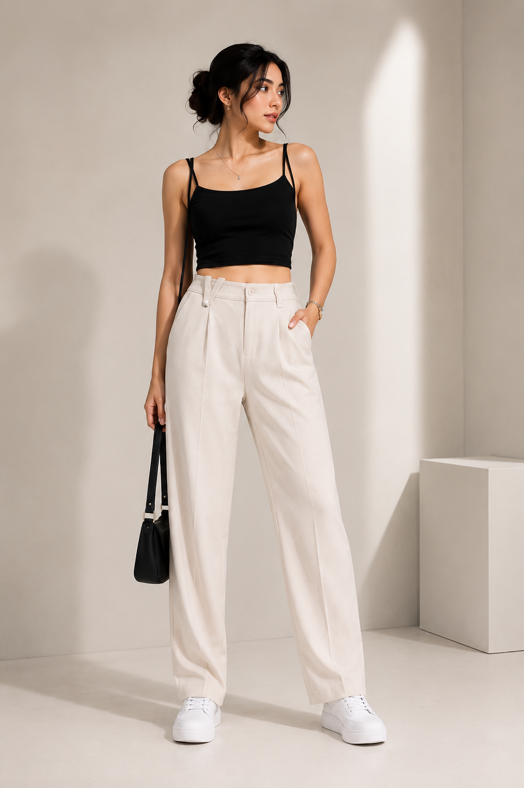 Women's Korean Straight Fit High Waist Elastic Waist Pants | Premium Office Wear Trousers for Women | Casual Formal Wide Leg Bottom Wear
