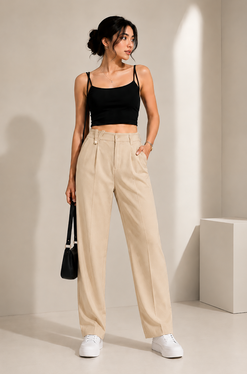 Women's Korean Straight Fit High Waist Elastic Waist Pants | Premium Office Wear Trousers for Women | Casual Formal Wide Leg Bottom Wear