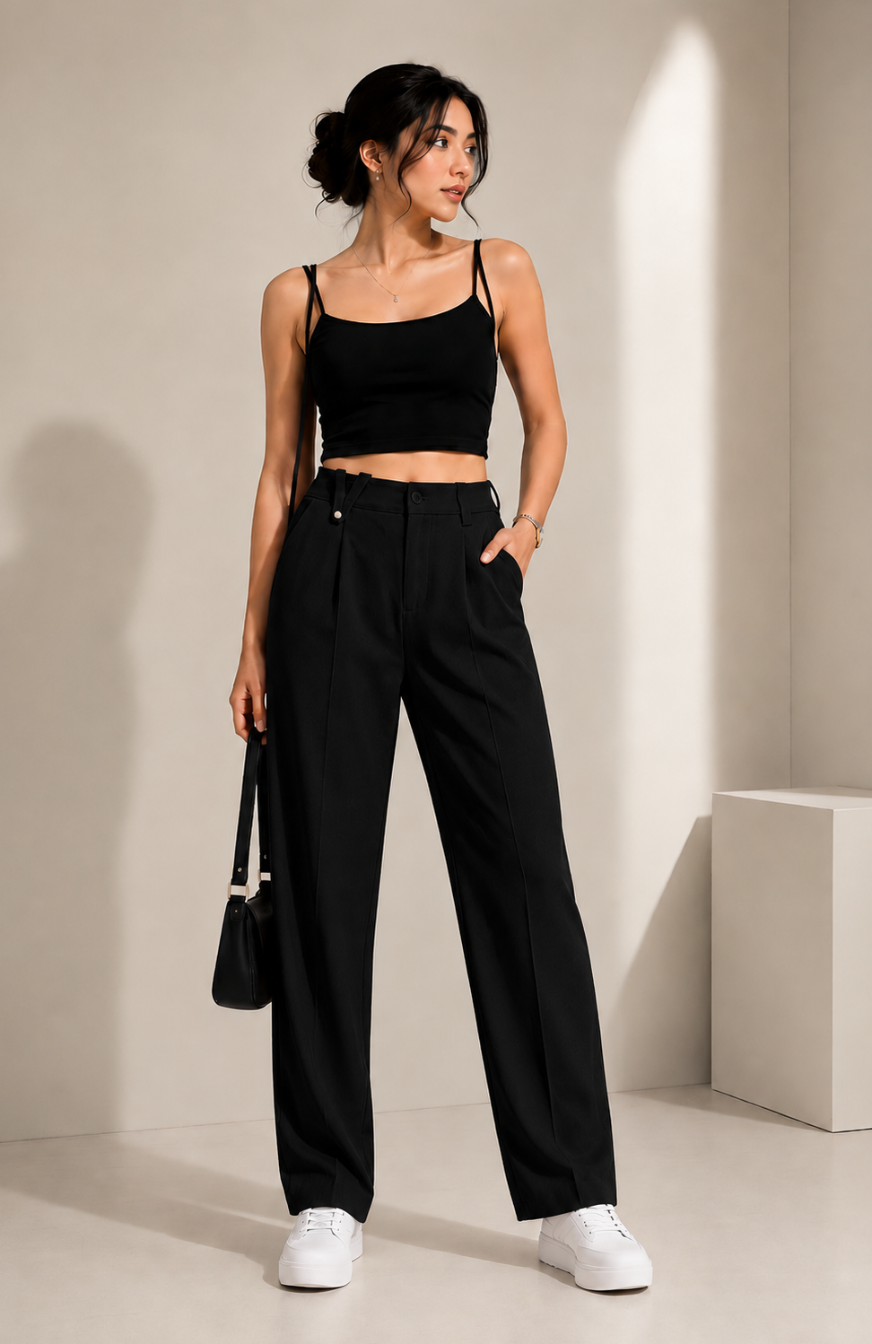 Women's Korean Straight Fit High Waist Elastic Waist Pants | Premium Office Wear Trousers for Women | Casual Formal Wide Leg Bottom Wear