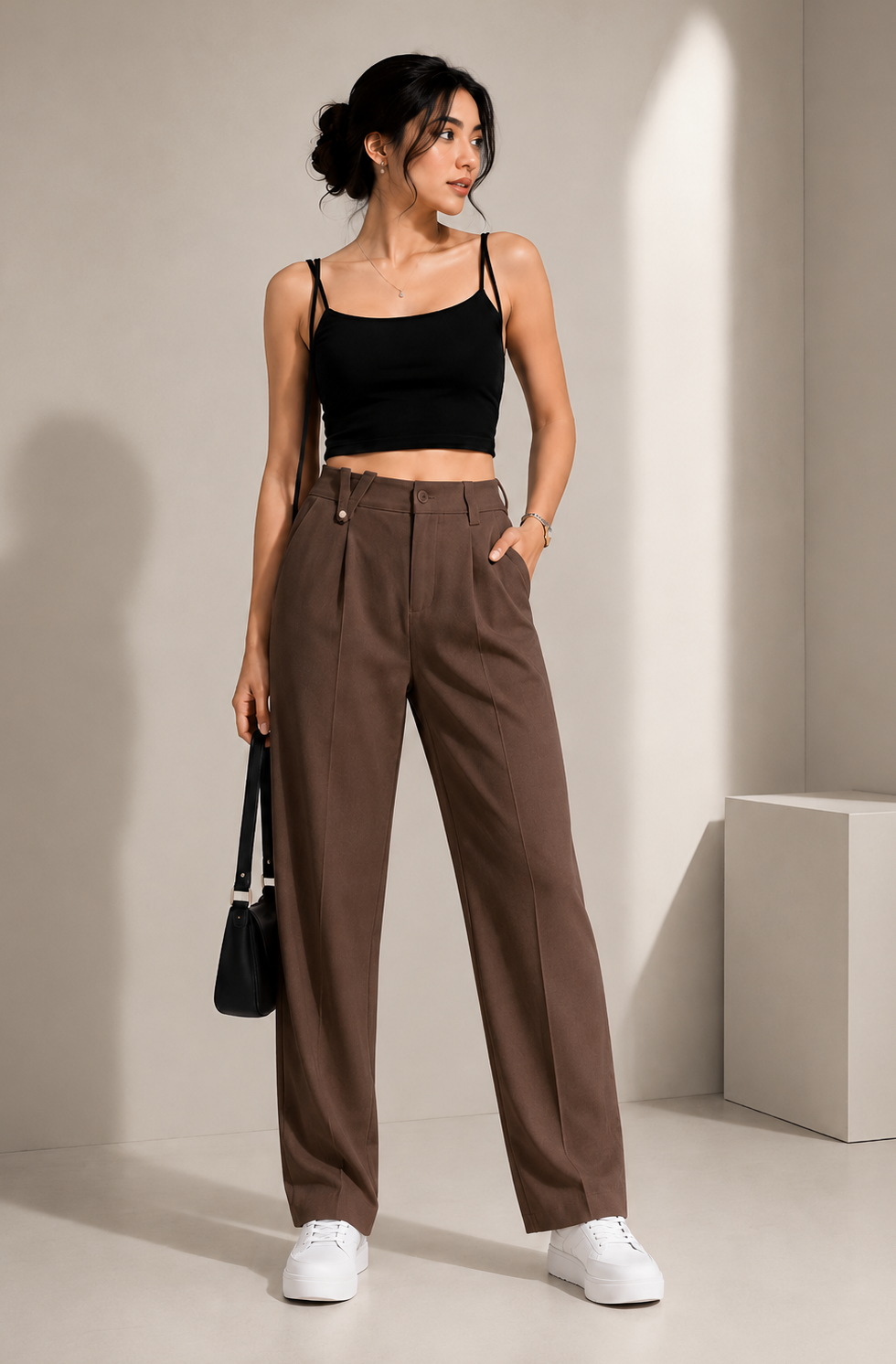 Women's Korean Straight Fit High Waist Elastic Waist Pants | Premium Office Wear Trousers for Women | Casual Formal Wide Leg Bottom Wear
