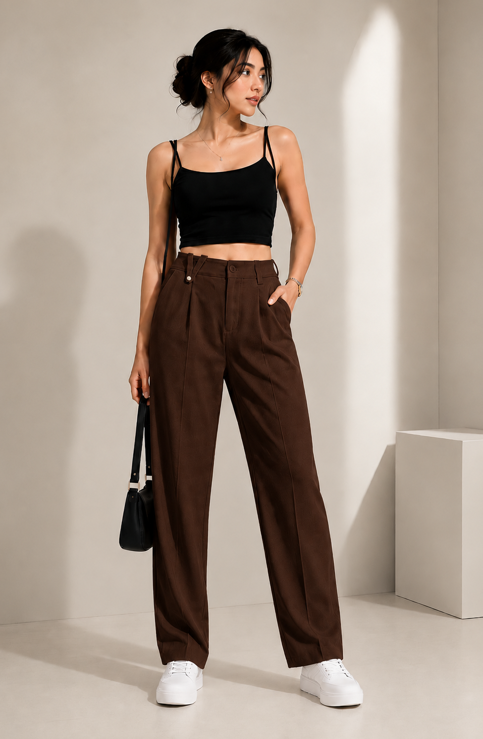 Women's Korean Straight Fit High Waist Elastic Waist Pants | Premium Office Wear Trousers for Women | Casual Formal Wide Leg Bottom Wear
