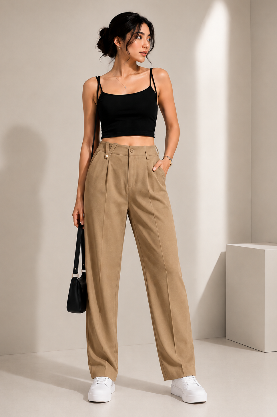 Women's Korean Straight Fit High Waist Elastic Waist Pants | Premium Office Wear Trousers for Women | Casual Formal Wide Leg Bottom Wear