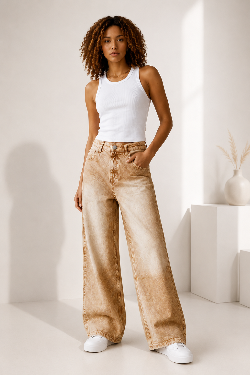 Women's Die-Tie High Waist Wide Leg Trousers | Premium Relaxed Fit Casual Pants | Soft Comfortable Fashion Bottoms