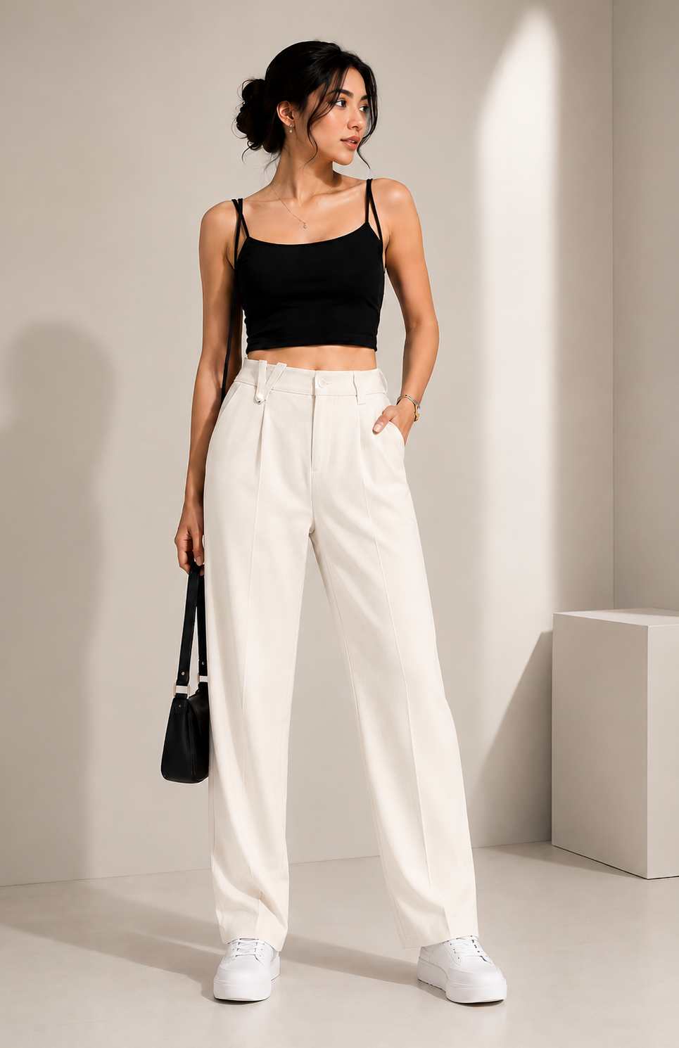 Women's Korean Straight Fit High Waist Elastic Waist Pants | Premium Office Wear Trousers for Women | Casual Formal Wide Leg Bottom Wear
